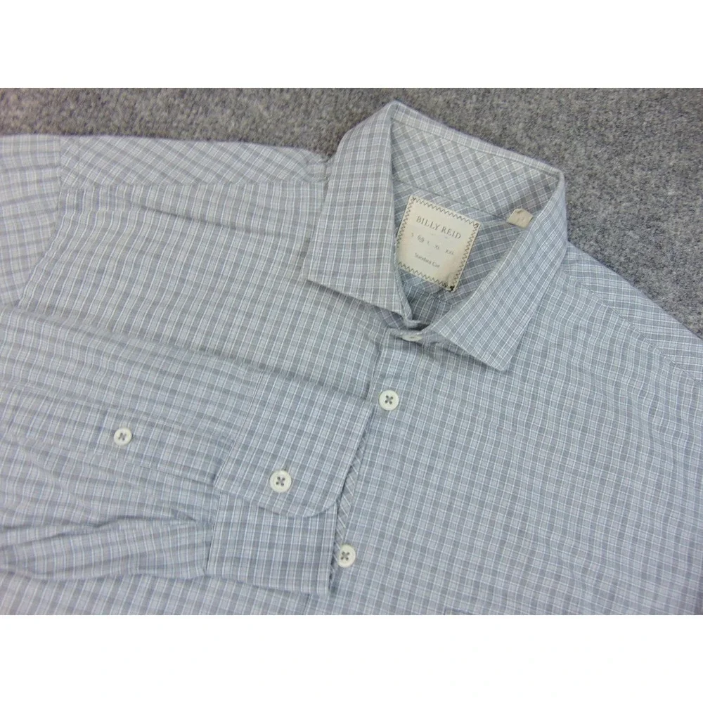 Billy Reid Shirt Mens Med Button Down Gray Plaid Standard‎ Cut